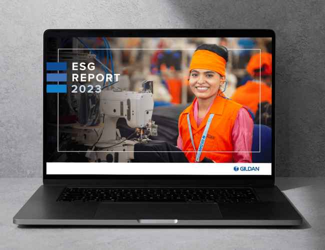 The front of Gildan's 2023 ESG Sustainability report