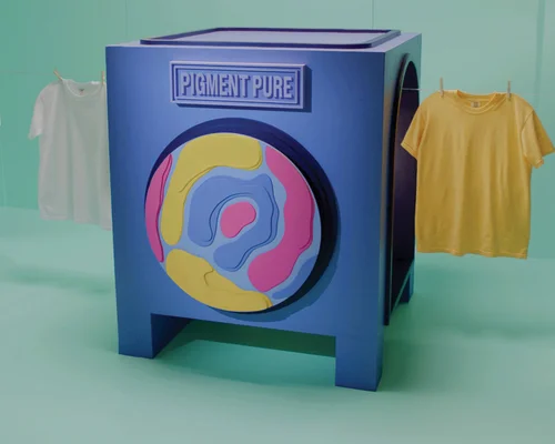 A white t-shirt going through the Pigment Pure dyeing process and turning yellow.