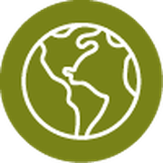 Un círculo verde con un ícono blanco del mundo en el medio.