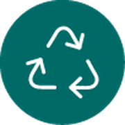 Un círculo verde azulado con un icono de reciclaje blanco en el medio.